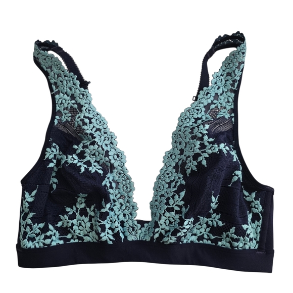 Wacoal Other - Wacoal Style 852191 Lace Wireless Bralette Black & Teal Floral Stretch Bra Size